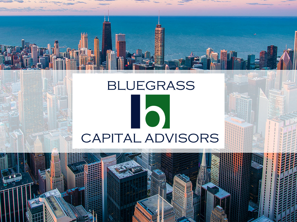 Chicago skyline with Bluegrass Capital Advisors logo